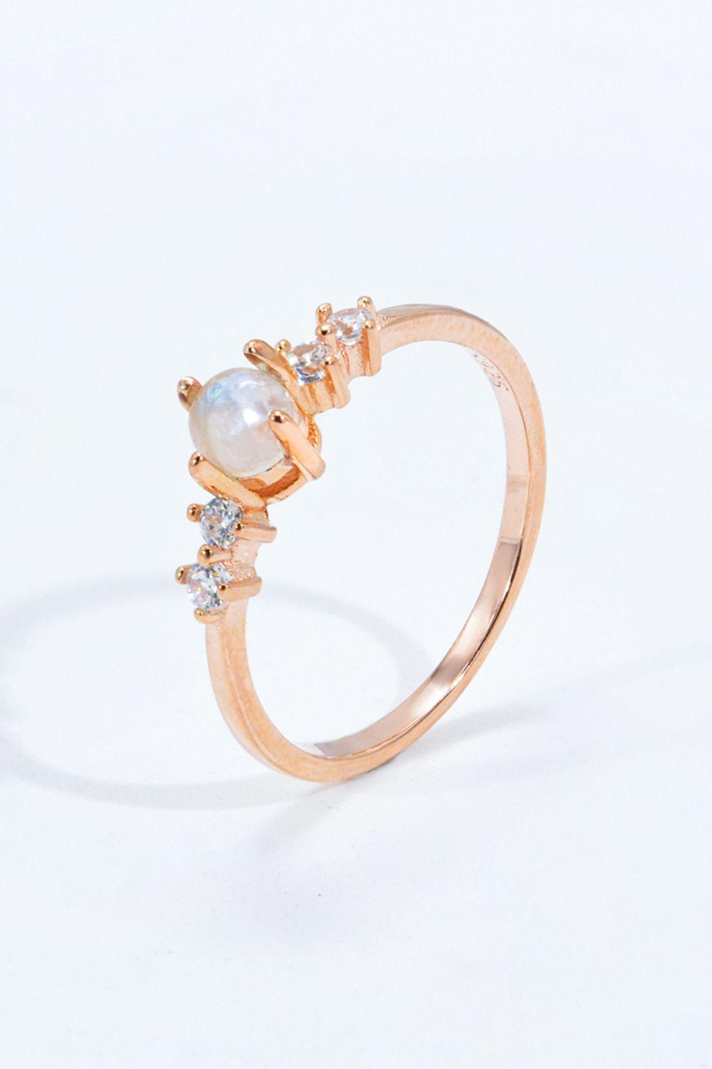Natural Moonstone and Zircon 18K Rose Gold-Plated Ring Carauana Store