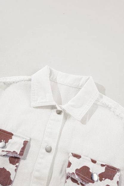 Raw Hem Animal Print Long Sleeve Denim Jacket CaRaUaNa Fashion