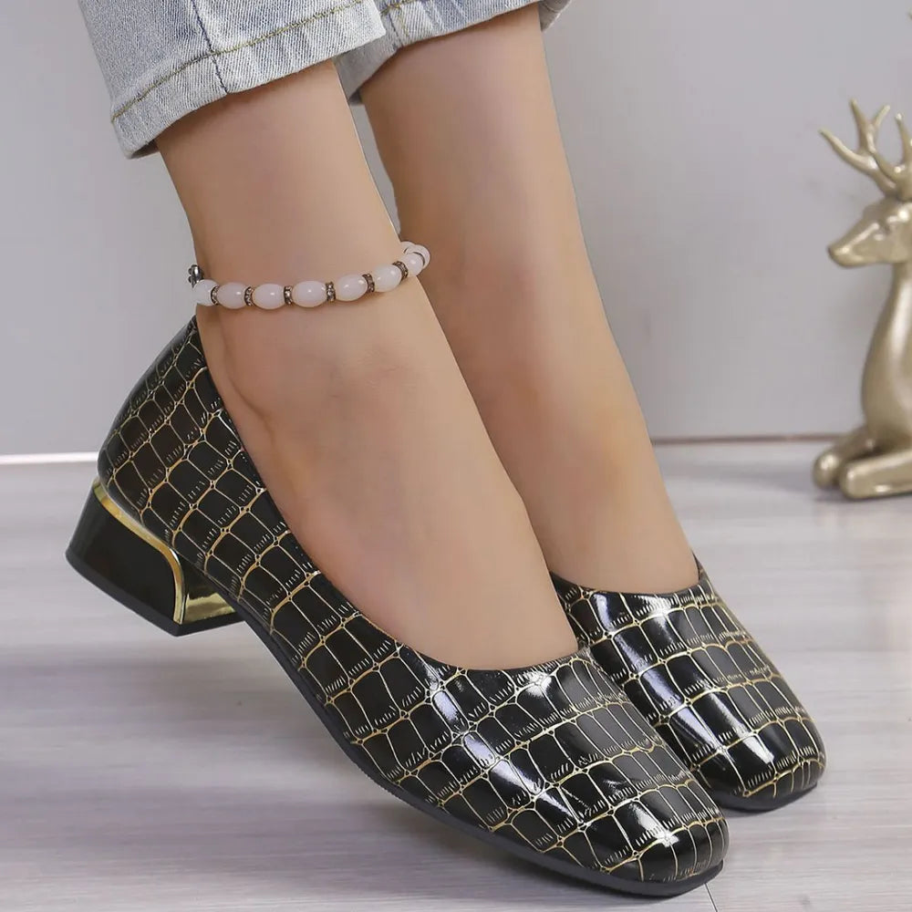 Square Toe Block Heels Pumps Carauana Store