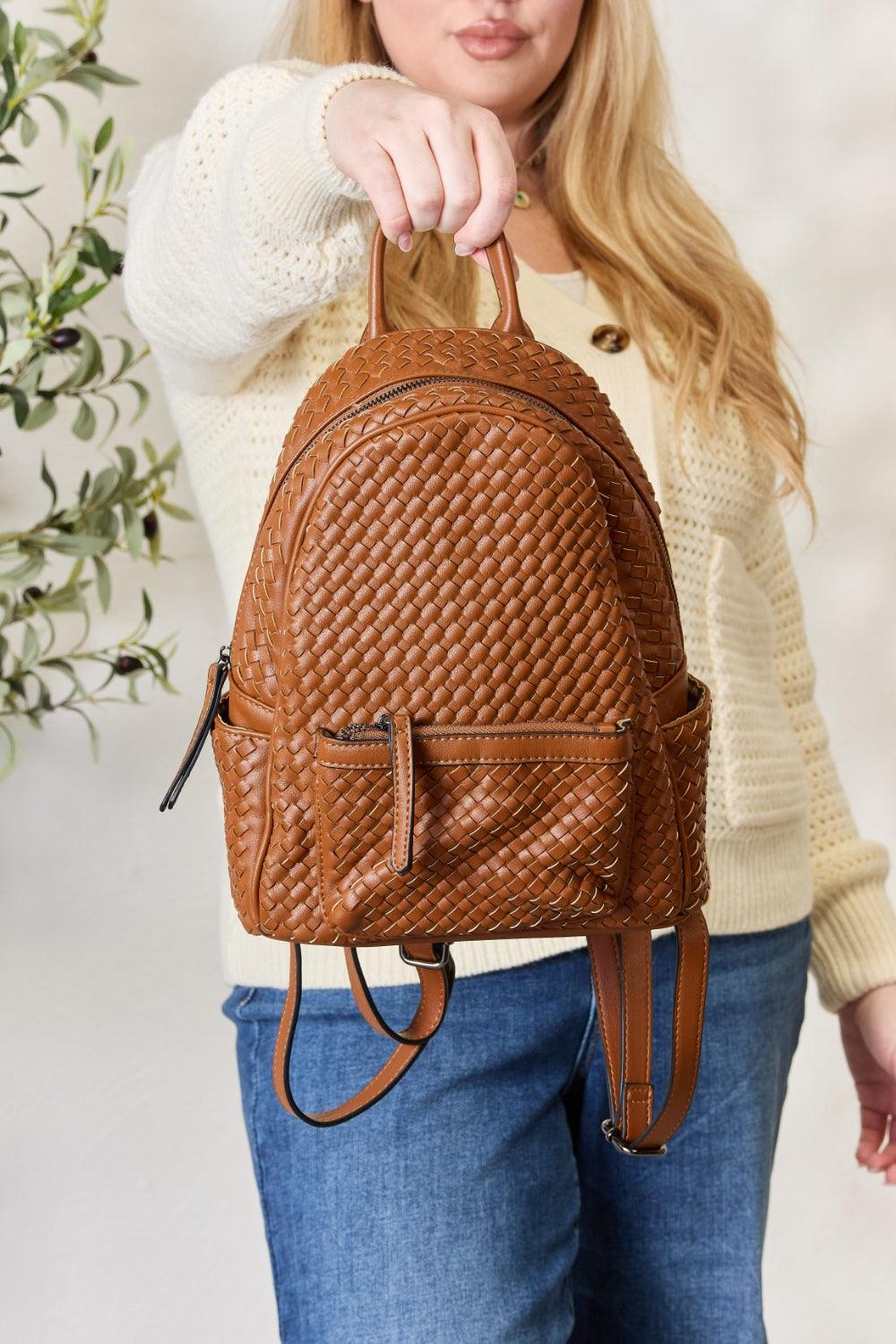 SHOMICO PU Leather Woven Backpack Carauana Store