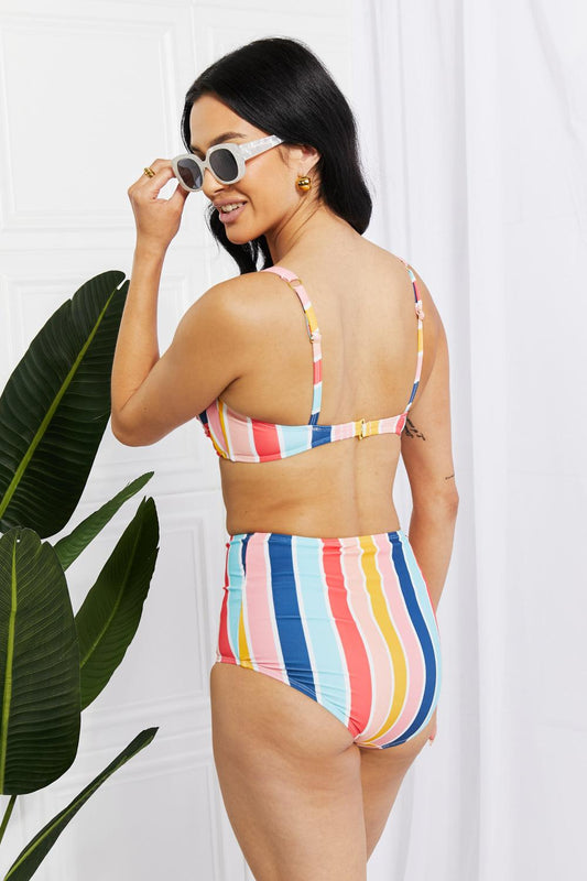 Marina West Swim Take A Dip Twist High-Rise Bikini in Stripe Carauana Store
