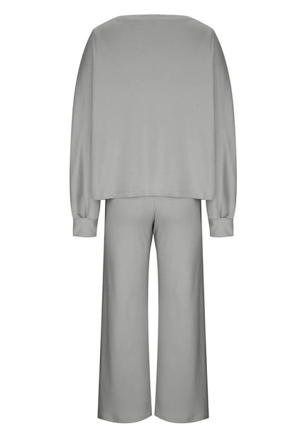 Round Neck Long Sleeve Top and Pants Set Carauana Store