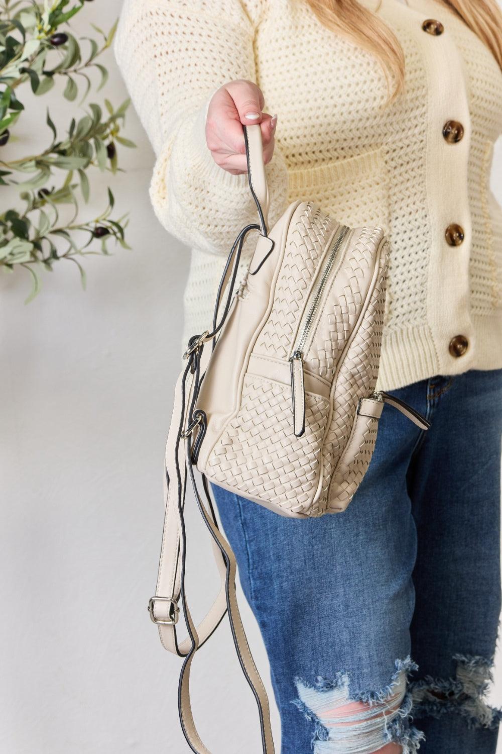 SHOMICO PU Leather Woven Backpack Carauana Store