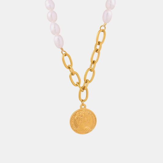 Coin pendant Pearl Titanium Steel Necklace Carauana Store