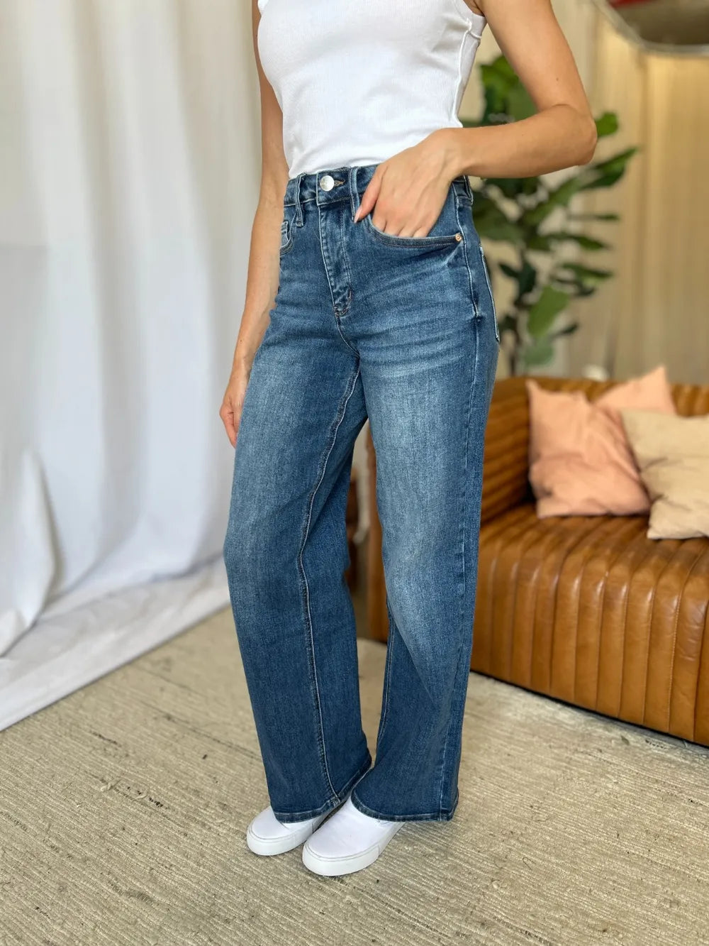 RFM Full Size High Rise Tummy Control Wide Leg Jeans CaRaUaNa Fashion