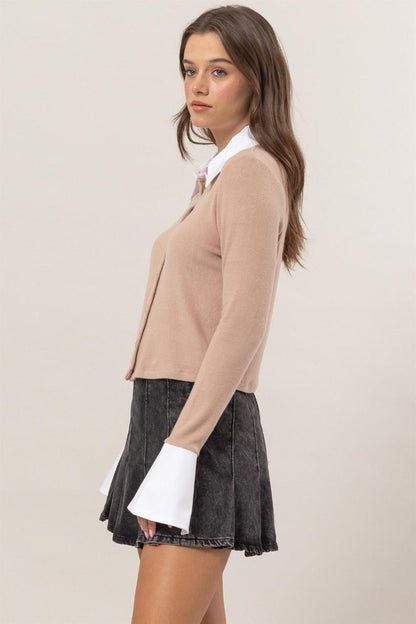 HYFVE Collared Contrast Button Down Crop Knit Cardigan Carauana Store