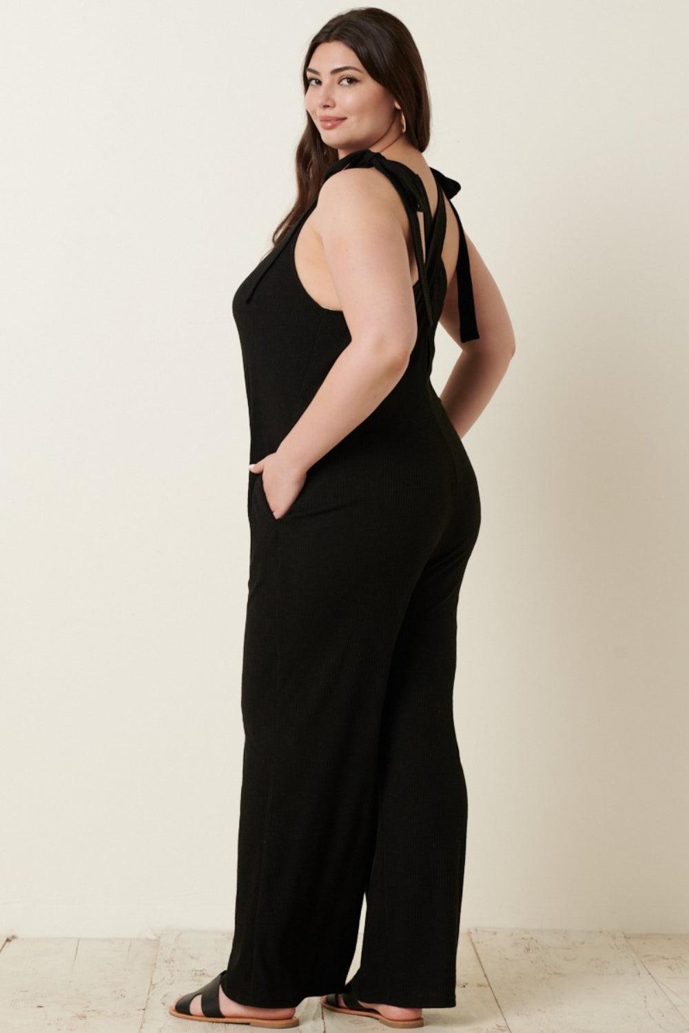 Mittoshop Rib Knit V-Neck Cross Back Jumpsuit Carauana Store