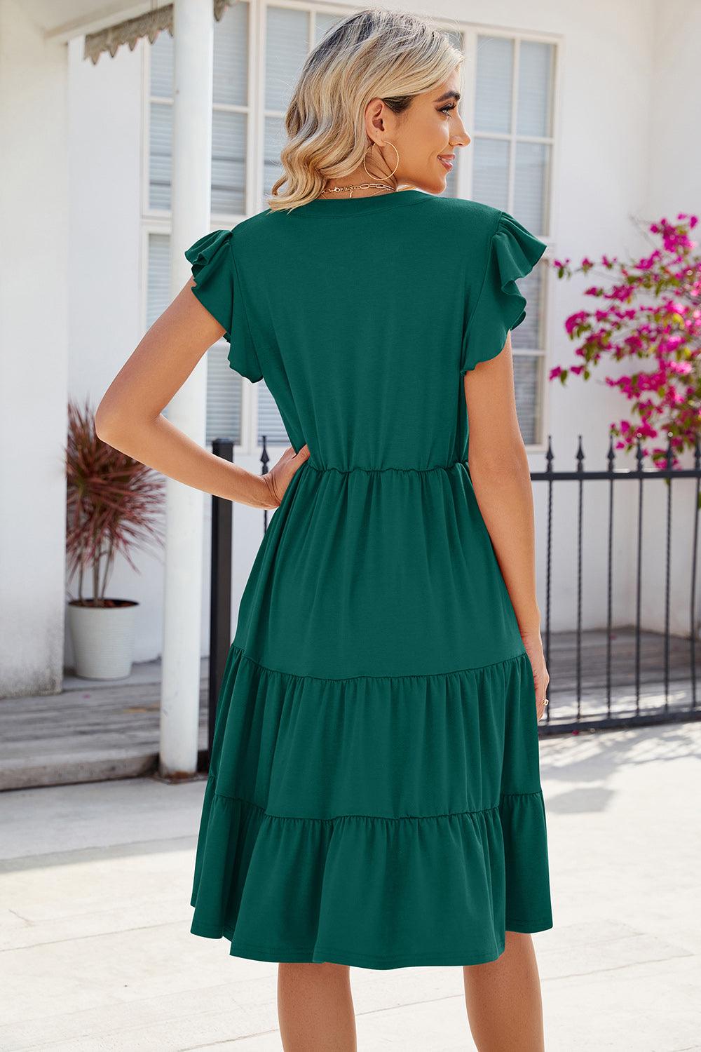Ruched Notched Cap Sleeve Dress Carauana Store