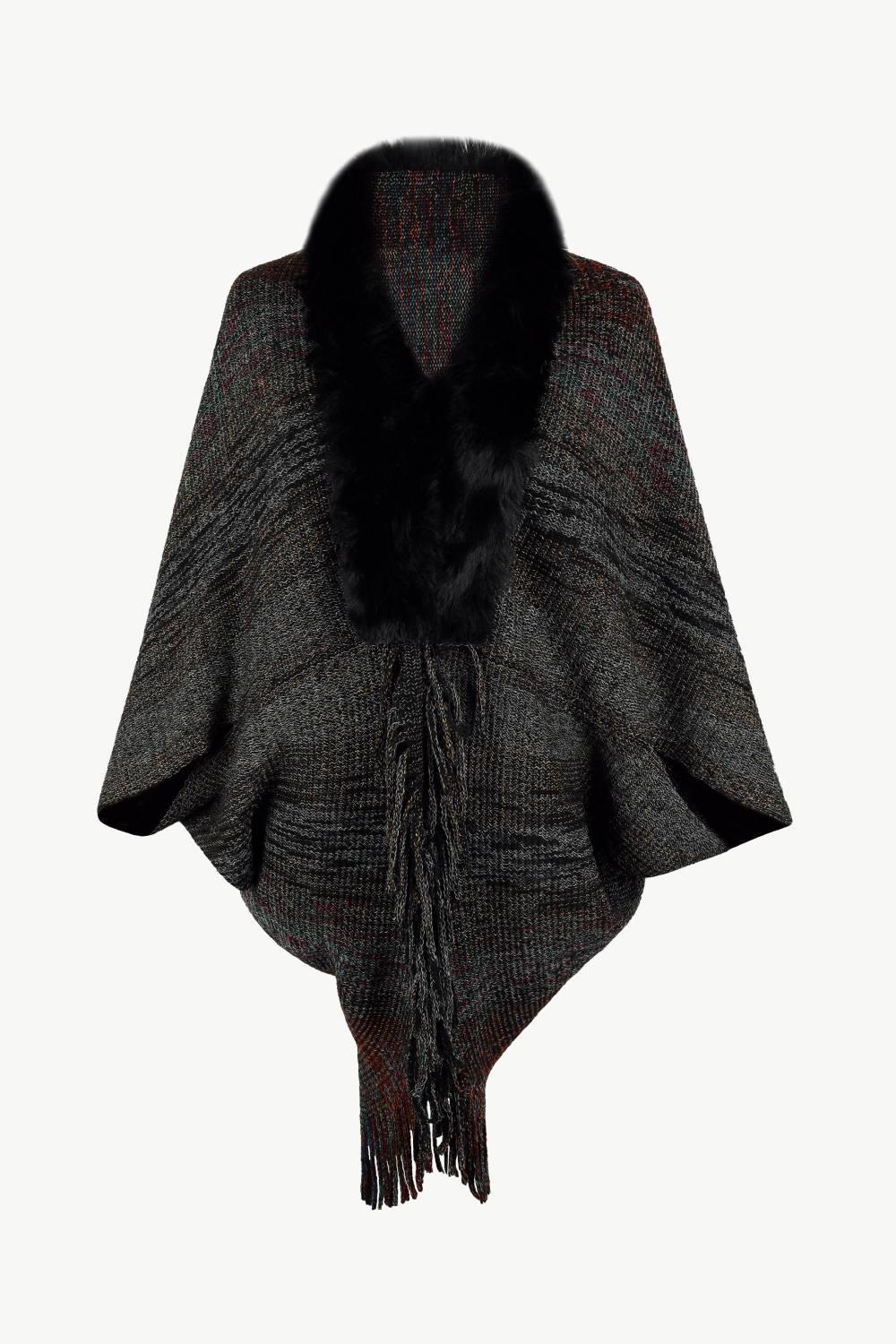 Open Front Fringe Hem Poncho Carauana Store