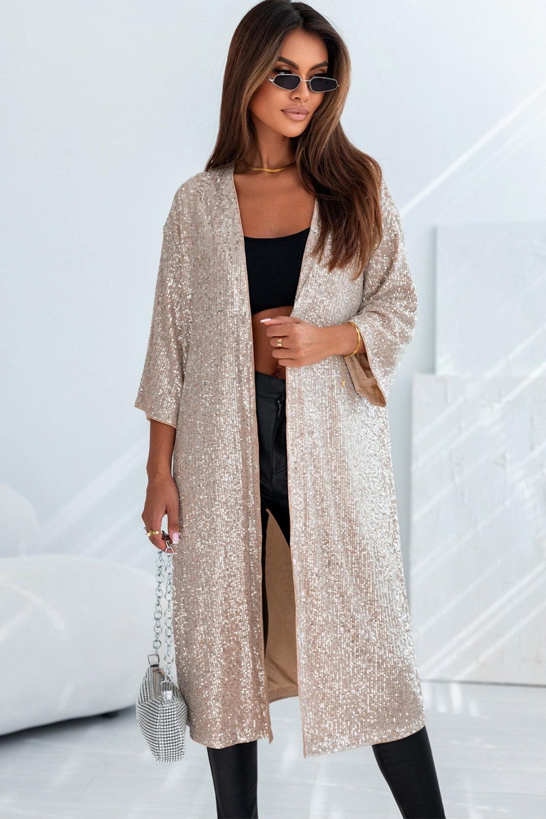 Sequin Open Front Duster Cardigan CaRaUaNa Fashion