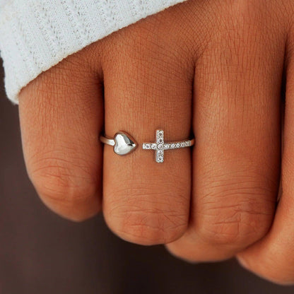 Heart Shape Cross Inlaid Zircon Open Ring Carauana Store