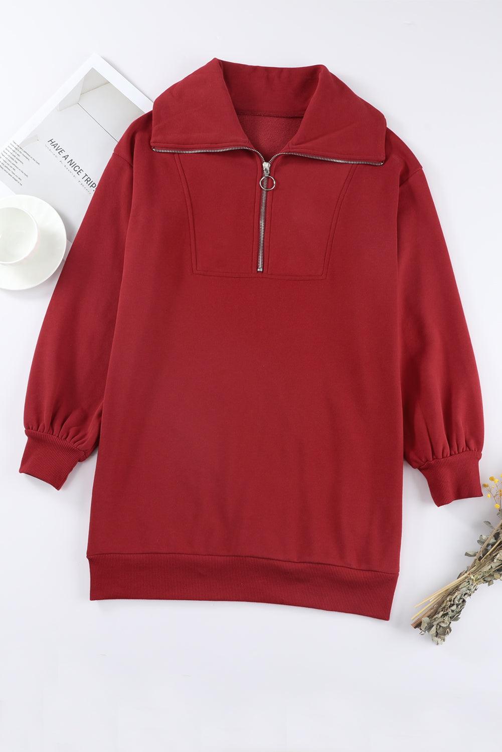 Half Zip Dropped Shoulder Mini Sweatshirt Dress Carauana Store