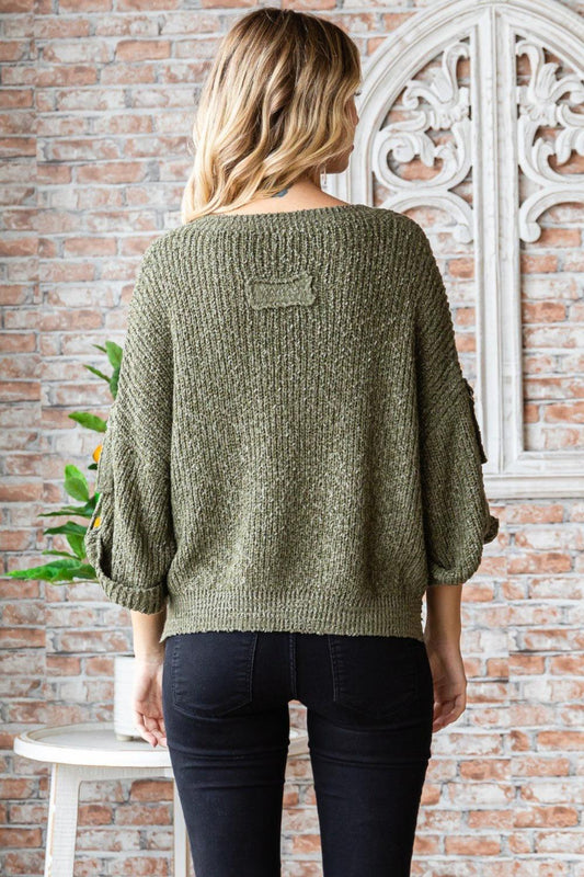 Veveret Round Neck Roll-Up Sweater Carauana Store
