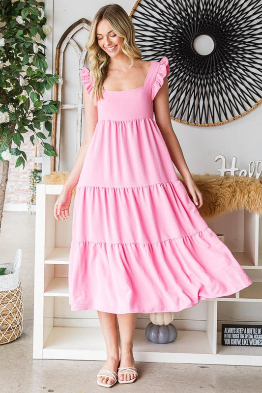Reborn J Ruffled Sleeveless Tiered Midi Dress Carauana Store