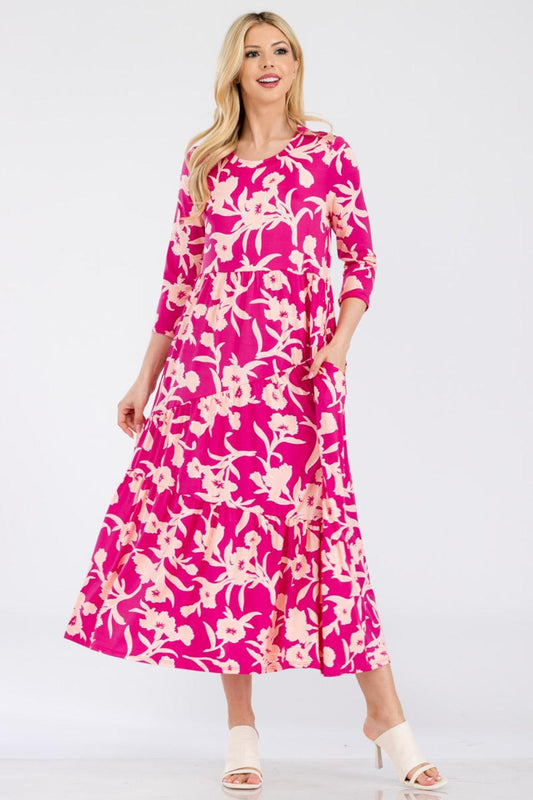 Celeste Full Size Floral Round Neck Ruffle Hem Dress Carauana Store