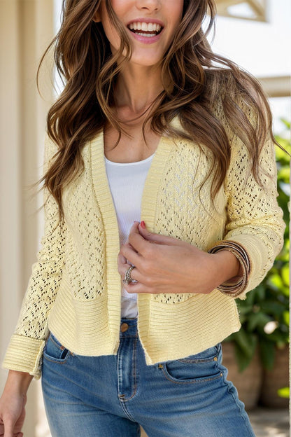 Openwork Open Front Long Sleeve Cardigan Carauana Store