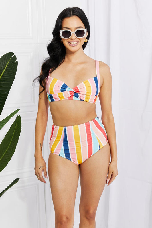 Marina West Swim Take A Dip Twist High-Rise Bikini in Stripe Carauana Store