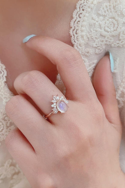 High Quality Natural Moonstone 18K Rose Gold-Plated 925 Sterling Silver Ring Carauana Store