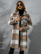 Plaid Collared Neck Long Sleeve Coat Carauana Store