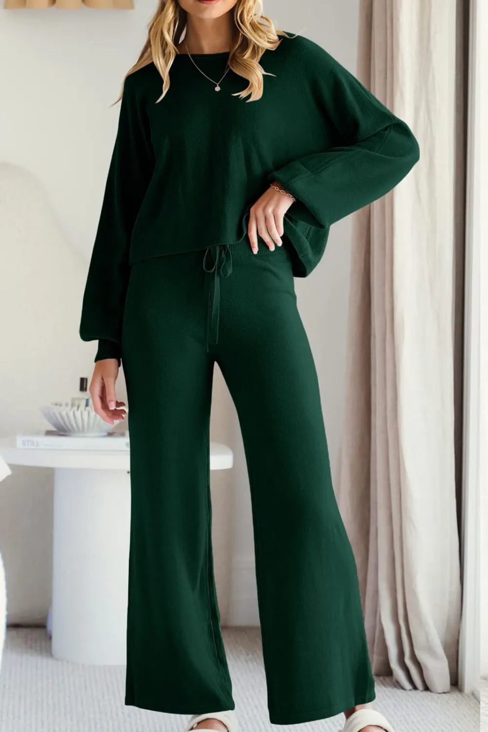 Round Neck Long Sleeve Top and Pants Set Carauana Store