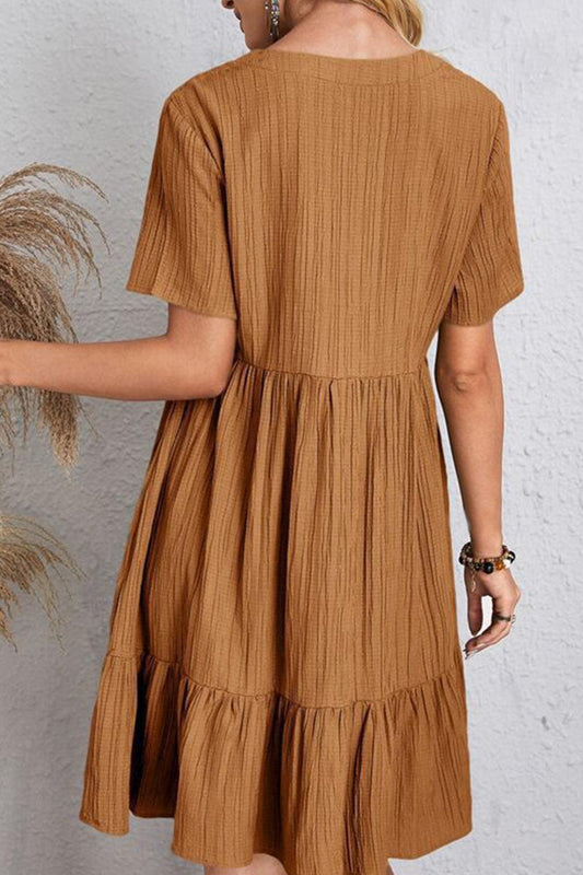 Full Size Ruched V-Neck Short Sleeve Dress Carauana Store