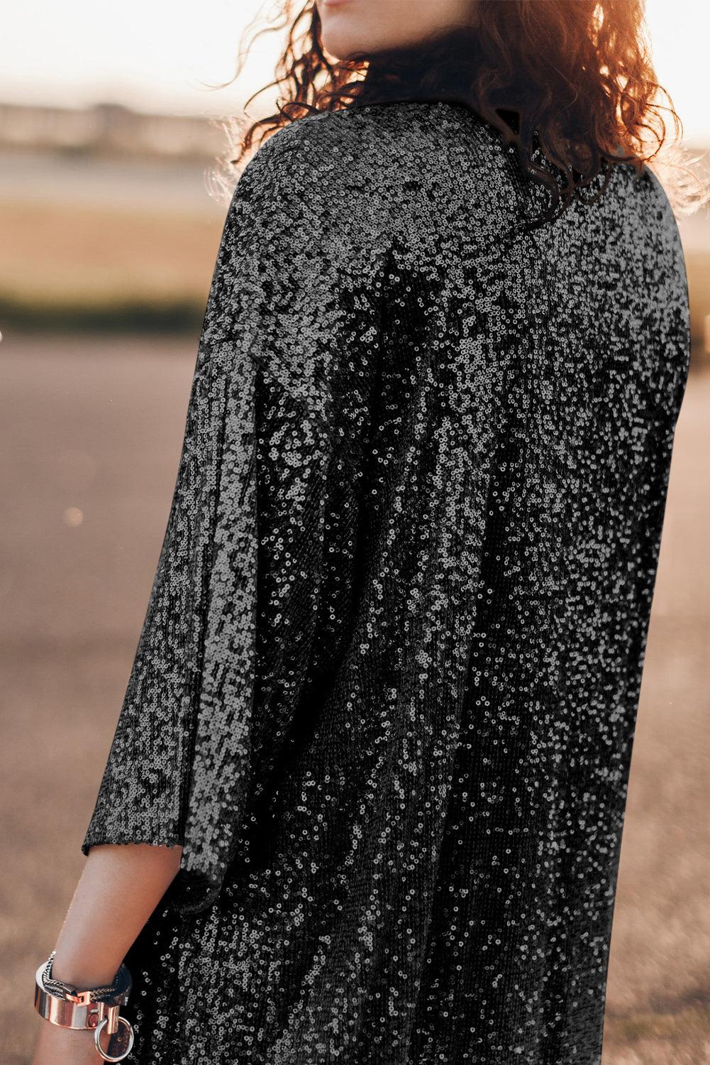 Sequin Open Front Duster Cardigan CaRaUaNa Fashion