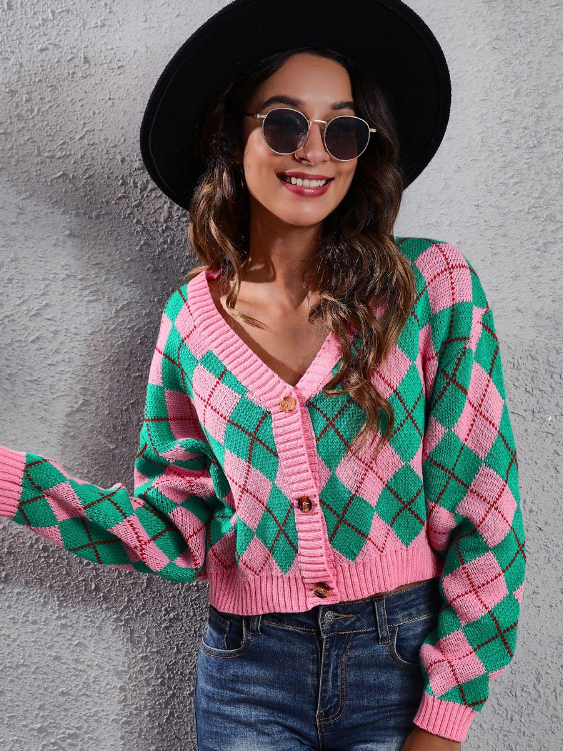 Geometric Button Up Long Sleeve Cardigan Carauana Store