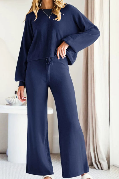 Round Neck Long Sleeve Top and Pants Set Carauana Store