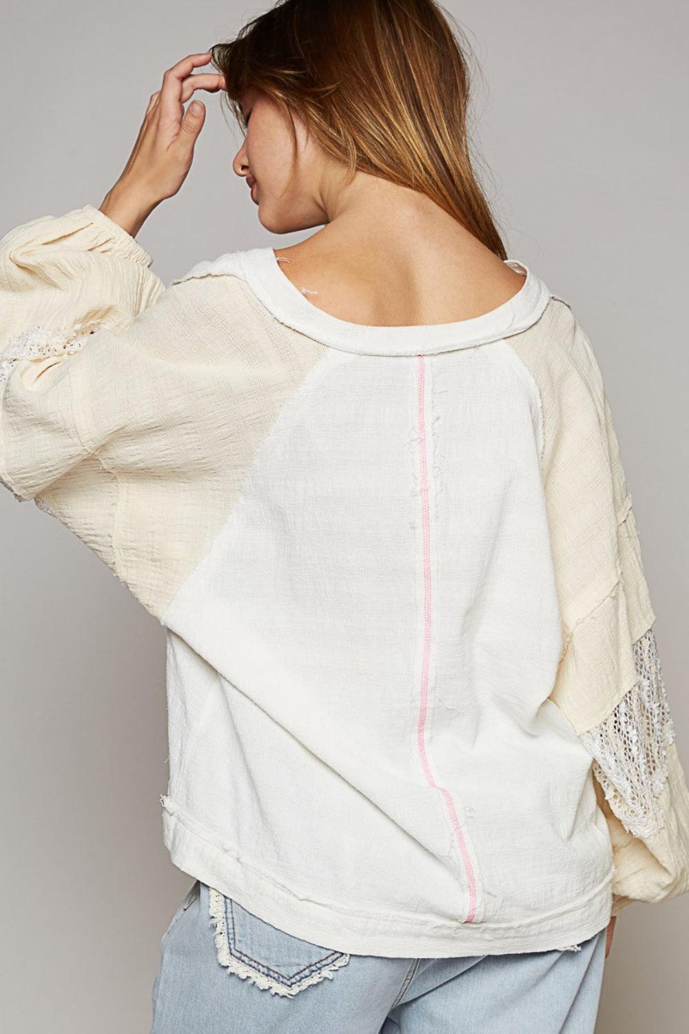 POL Balloon Sleeve Crochet Patch Top Carauana Store
