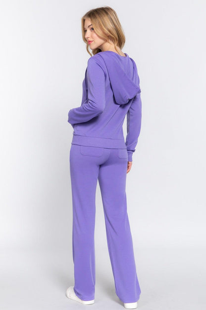 ACTIVE BASIC French Terry Zip Up Hoodie and Drawstring Pants Set Carauana Store