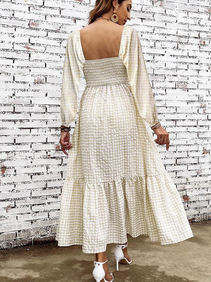 Smocked Square Neck Long Sleeve Dress Carauana Store