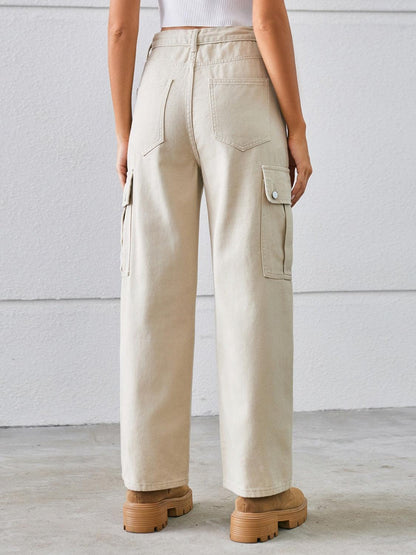 Drawstring Mid-Rise Waist Straight Cargo Jeans Carauana Store
