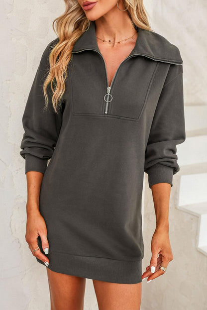 Half Zip Dropped Shoulder Mini Sweatshirt Dress Carauana Store