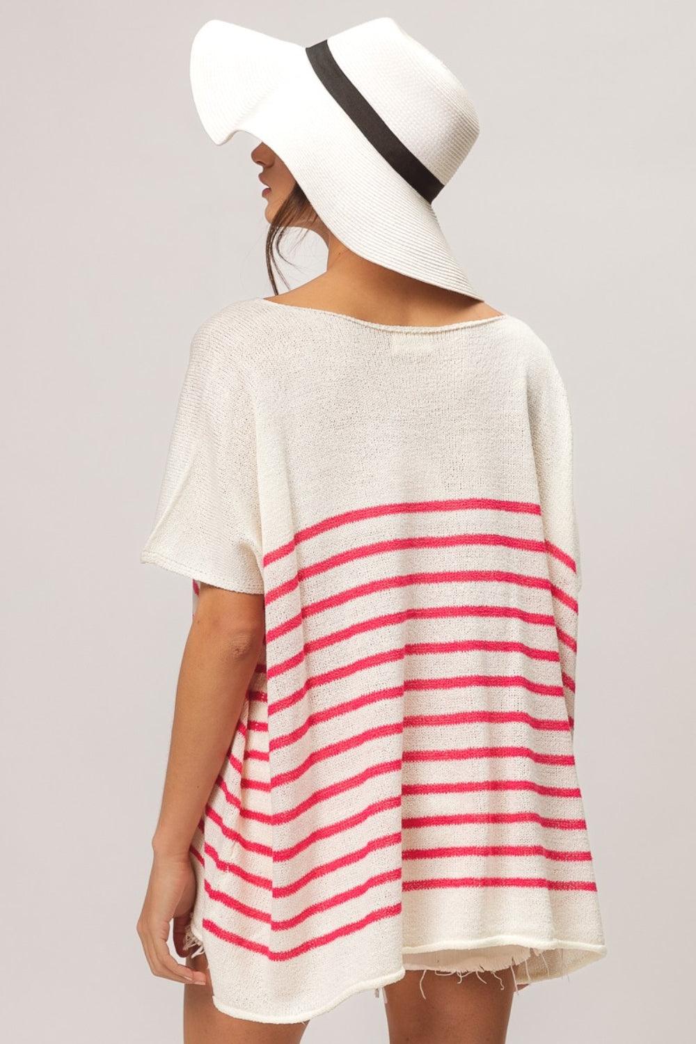 BiBi V Neck Striped Short Sleeve Top Carauana Store