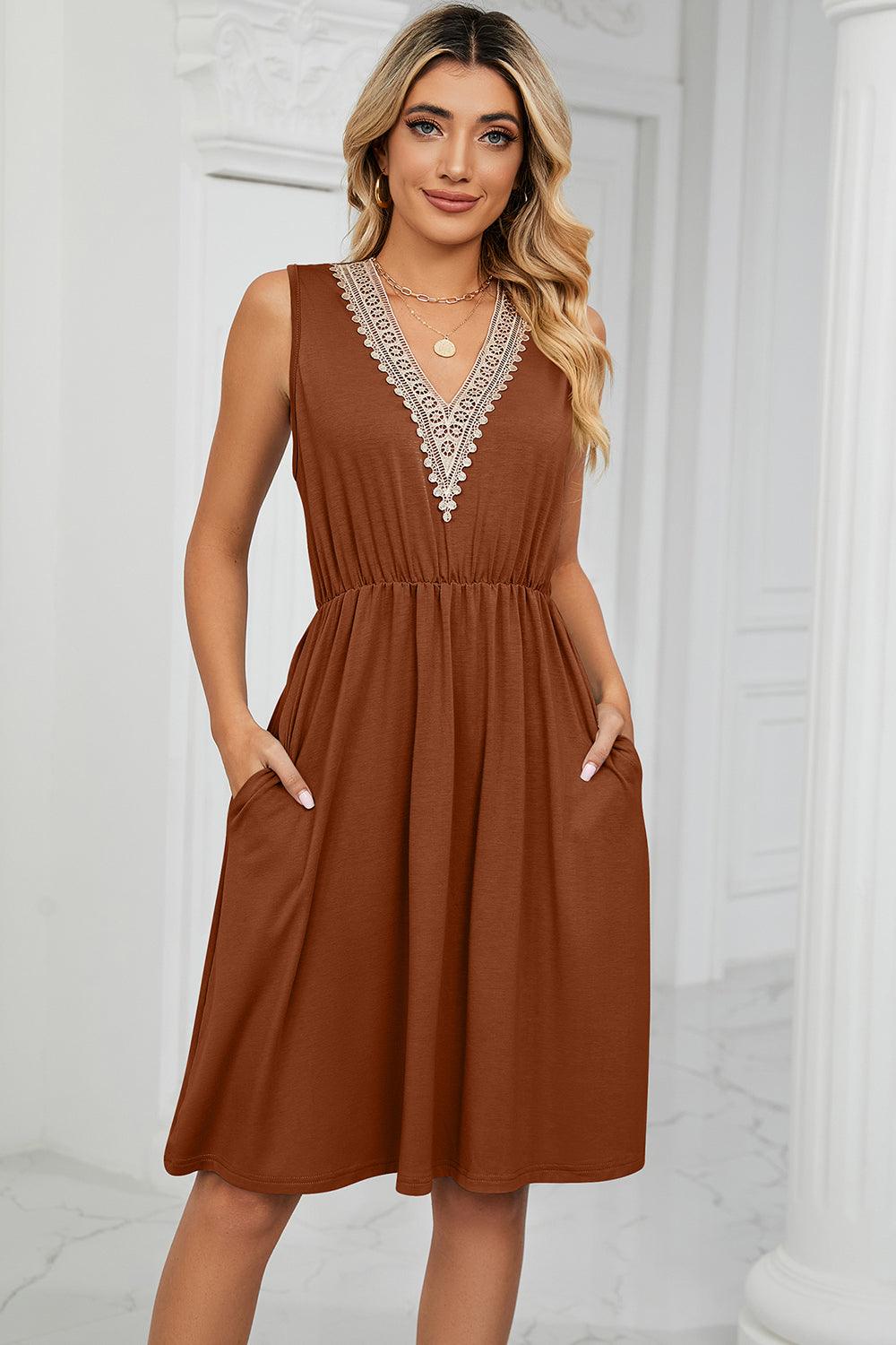 Pocketed V-Neck Wide Strap Dress Carauana Store