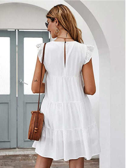 Ruffled Round Neck Cap Sleeve Mini Dress Carauana Store