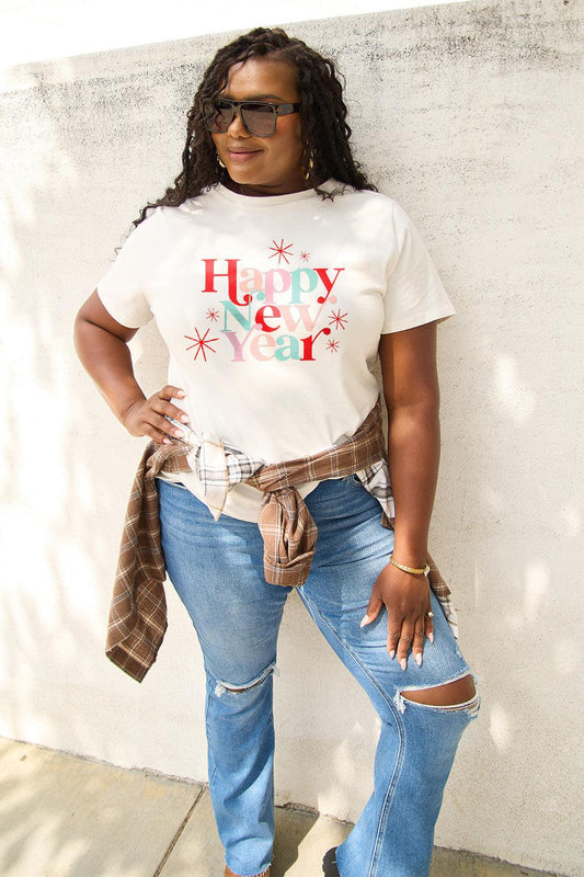 Simply Love Full Size HAPPY NEW YEAR Short Sleeve T-Shirt Carauana Store