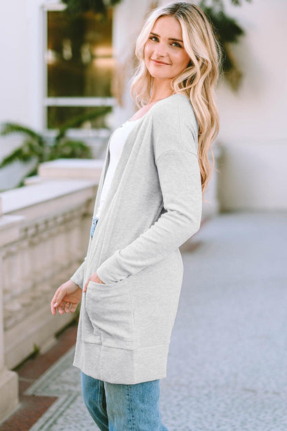 Pocketed Open Front Long Sleeve Cardigan Carauana Store