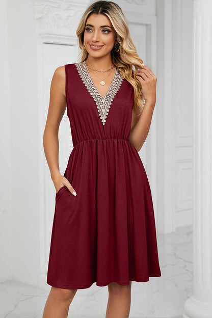 Pocketed V-Neck Wide Strap Dress Carauana Store
