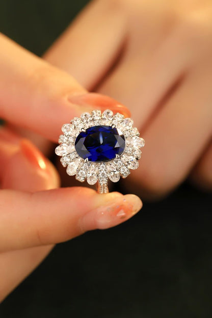 5 Carat Lab-Grown Sapphire Flower Shape Ring CaRaUaNa Fashion