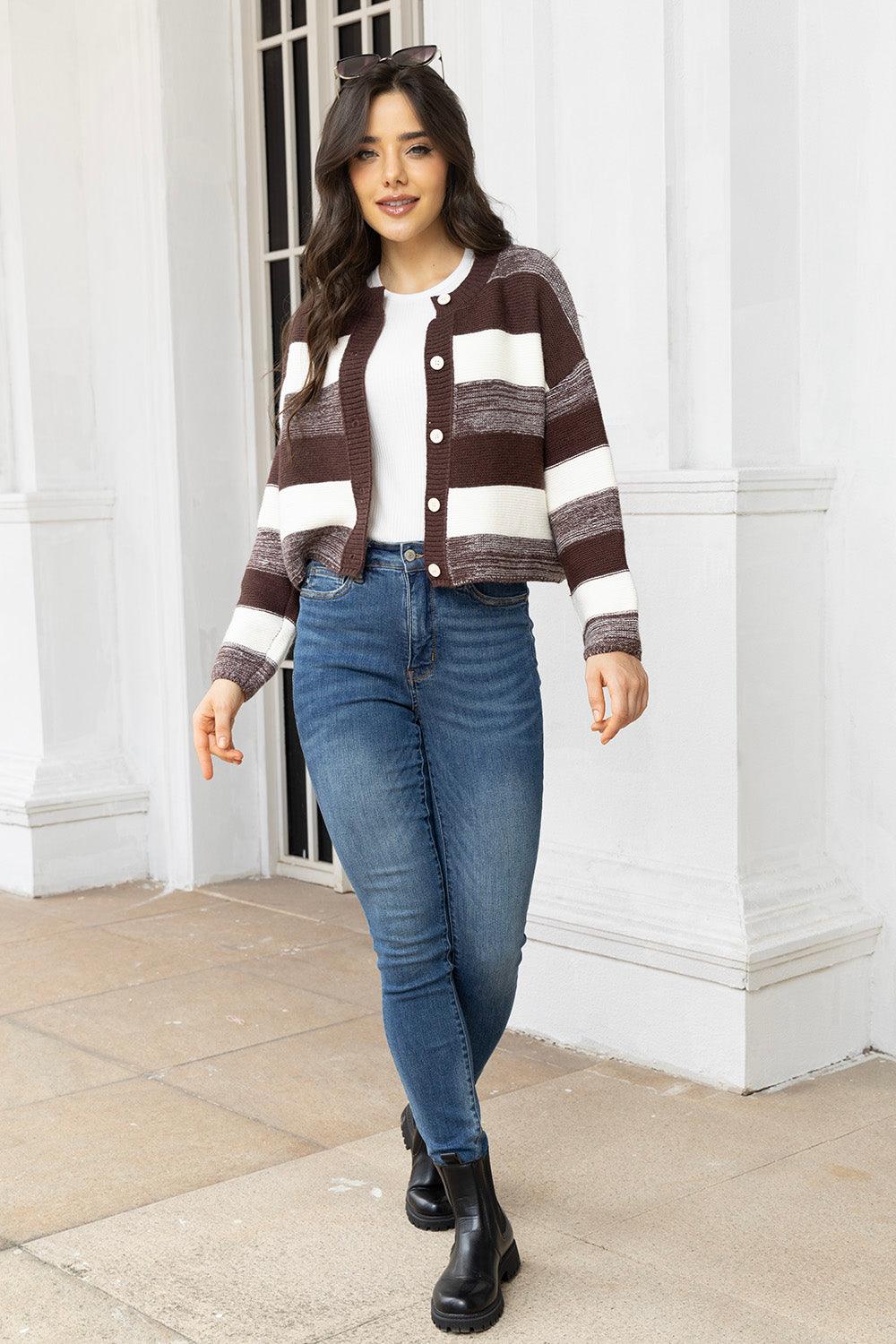 Striped Button Up Long Sleeve Cardigan Carauana Store