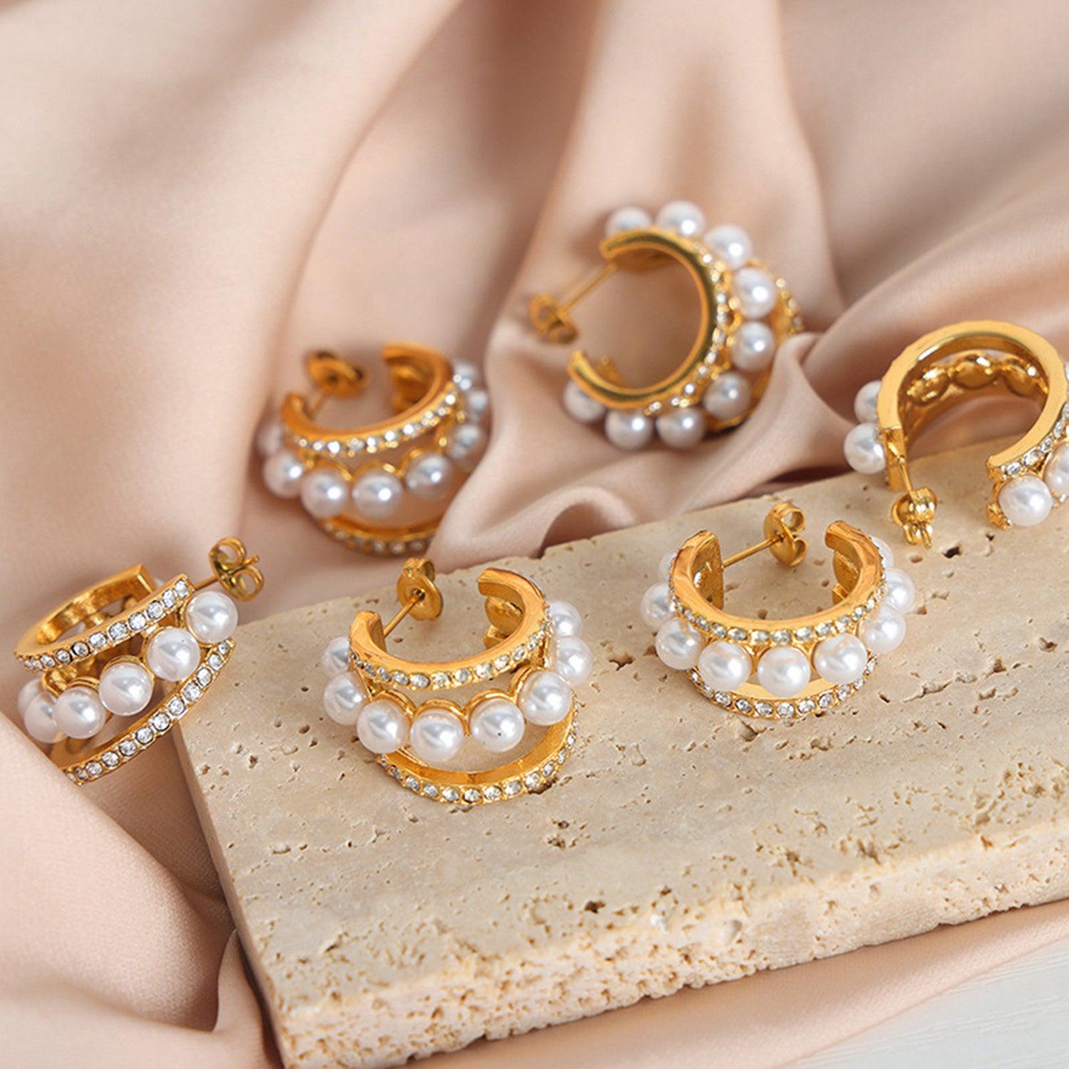 Pearl Titanium Steel C-Hoop Earrings Carauana Store