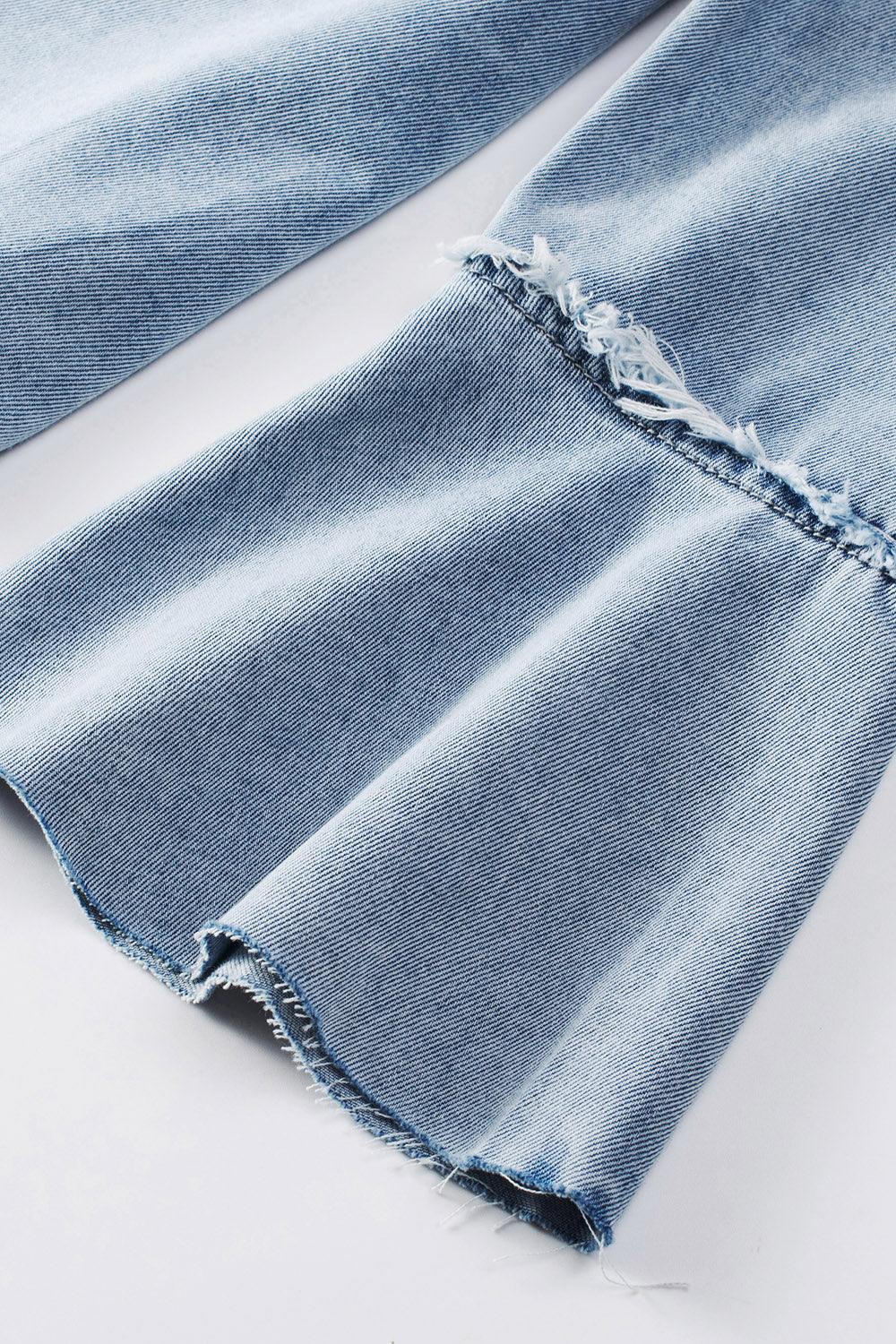 Button Front Flare Sleeve Denim Top Carauana Store