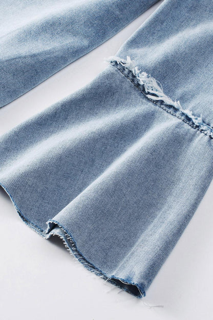 Button Front Flare Sleeve Denim Top Carauana Store