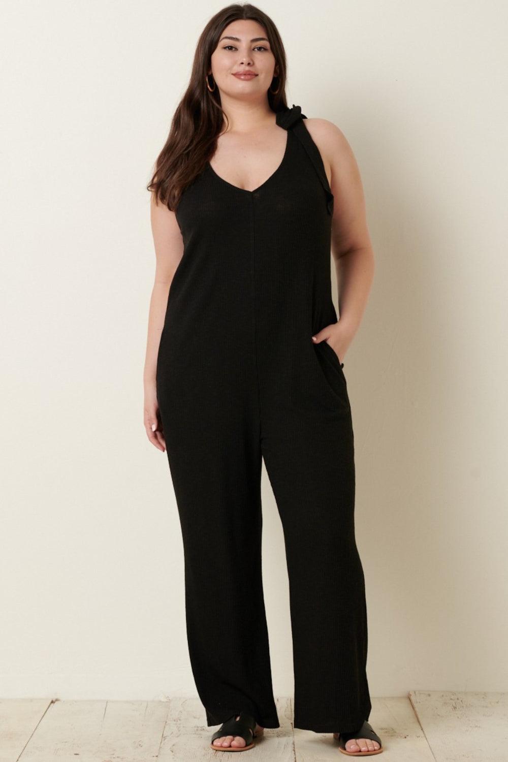 Mittoshop Rib Knit V-Neck Cross Back Jumpsuit Carauana Store