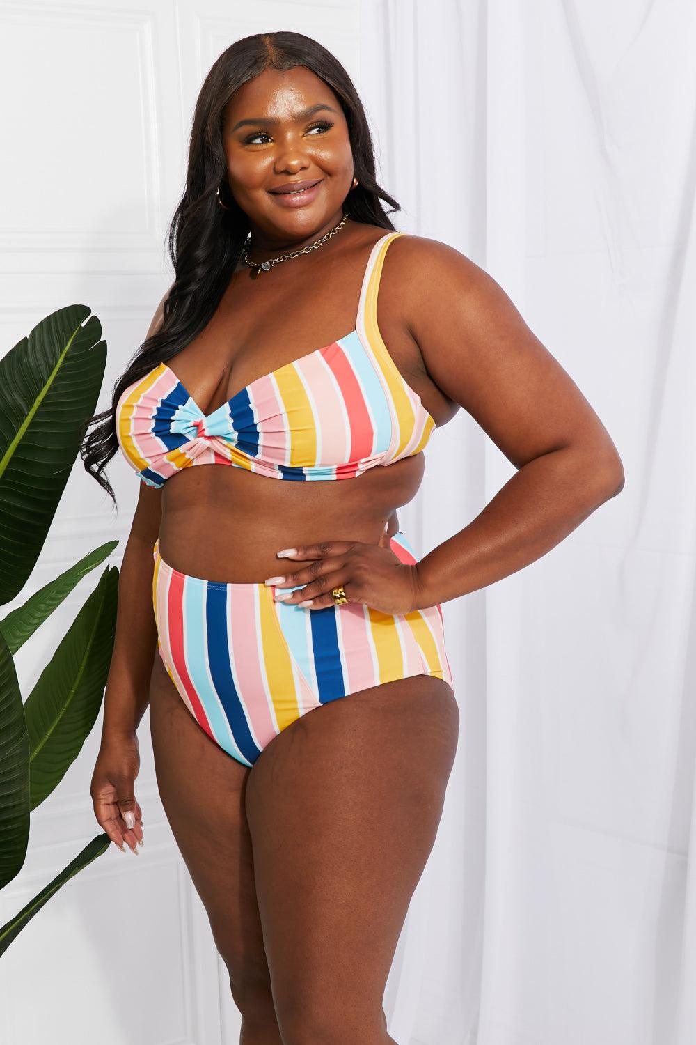 Marina West Swim Take A Dip Twist High-Rise Bikini in Stripe Carauana Store
