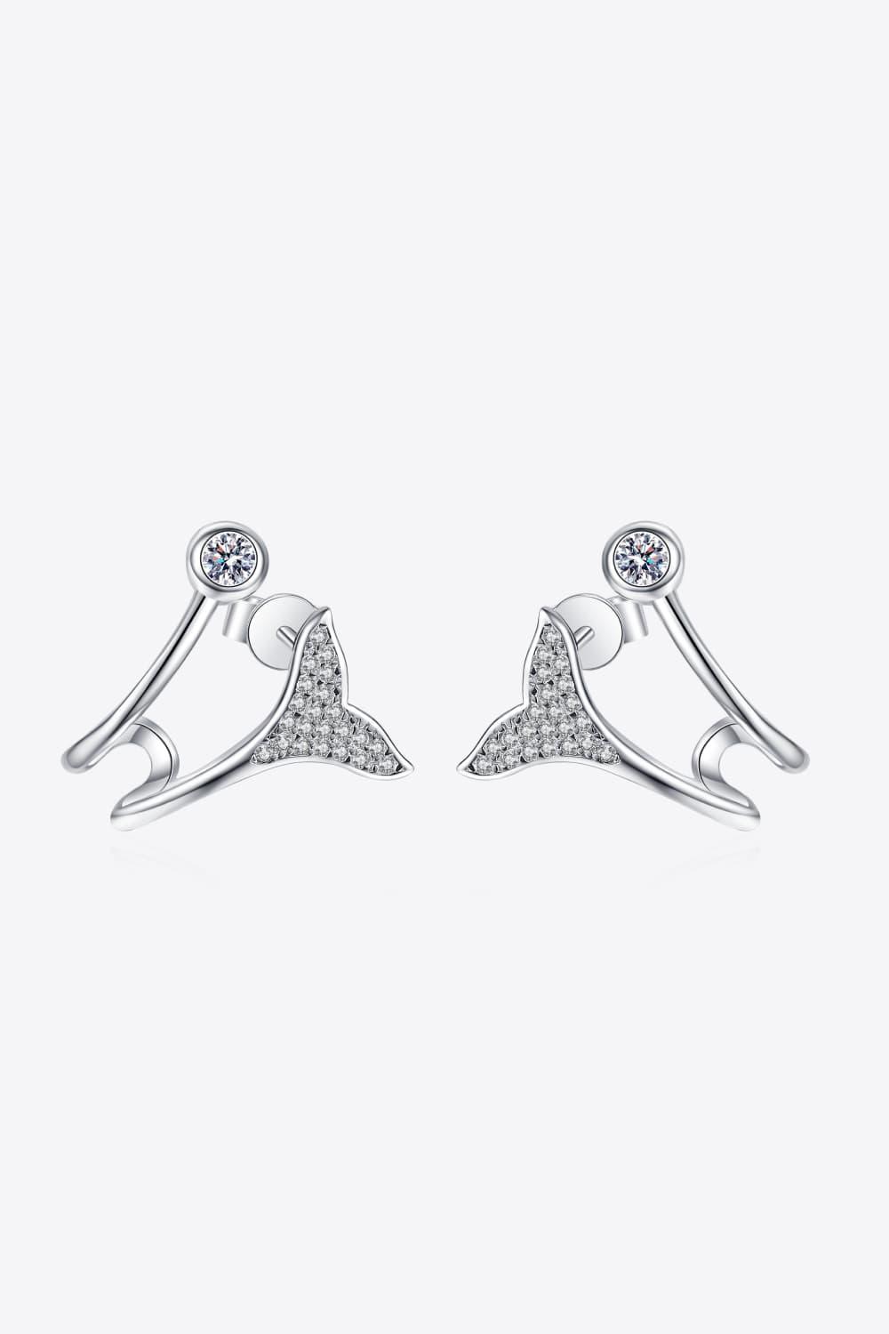 Moissanite Fishtail Rhodium-Plated Earrings CaRaUaNa Fashion