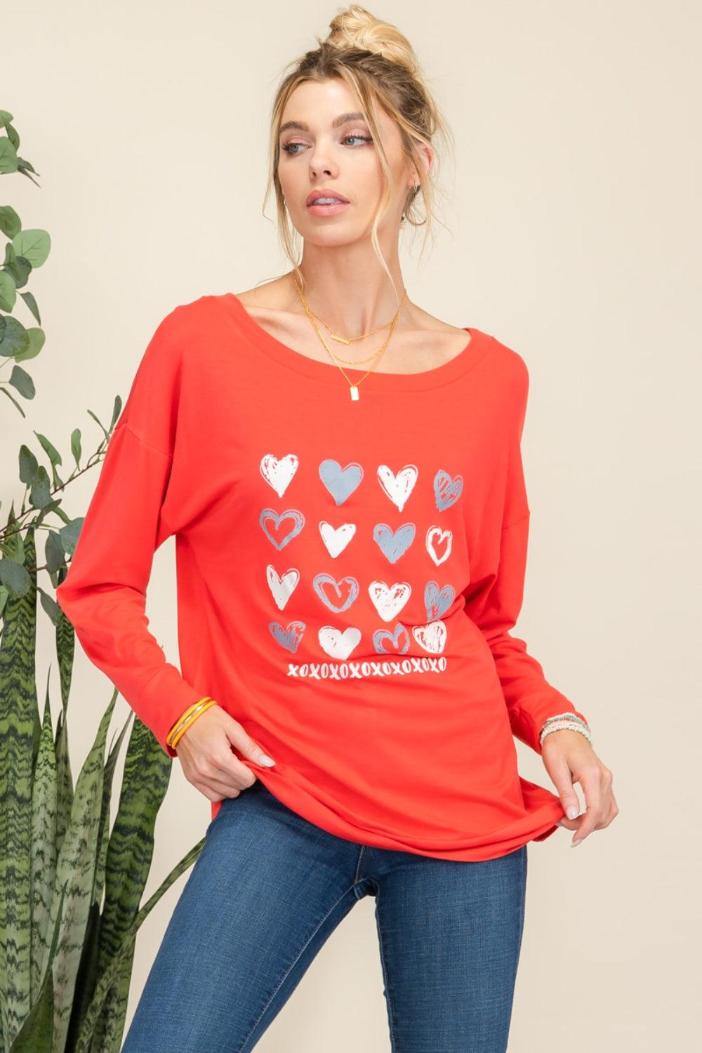 Celeste Full Size Heart Graphic Long Sleeve T-Shirt Carauana Store