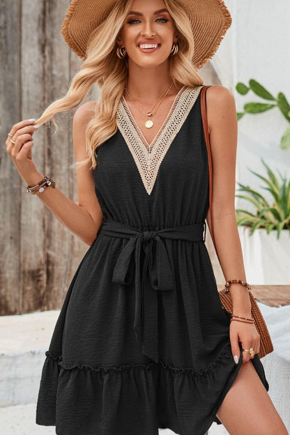Tied Frill Sleeveless Mini Dress Carauana Store