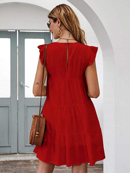 Ruffled Round Neck Cap Sleeve Mini Dress Carauana Store